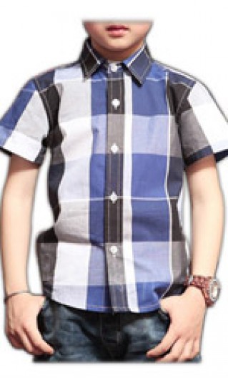 ST-BSC803 Custom made mature style checkered kids shirt, children short sleeve shirts
