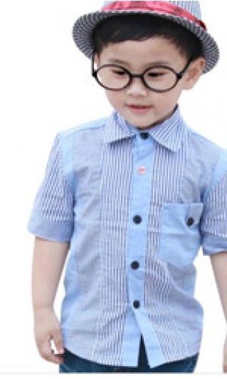 ST-BSC805 Custom-made Patchwork Contrast color ruled kids casual shirts, children short sleeve shirts