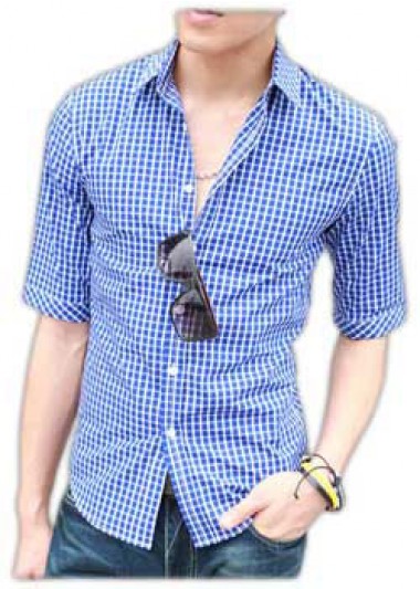 ST-MSC801 Checkered pattern casual shirts, men's casual short-sleeved