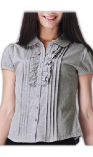 ST-WSF810 ：Design 女裝撞色格仔紋襯衫 女裝短袖 自訂恤衫價錢 女裝短袖恤衫款