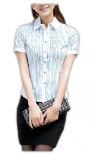 ST-WSF811 ：女裝摺袖修腰襯衫 生產商 女裝短袖 條紋恤衫顏色  女士條紋恤衫
